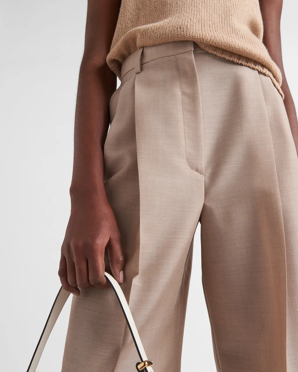 Prada High-Waist Belted Pleated Trousers