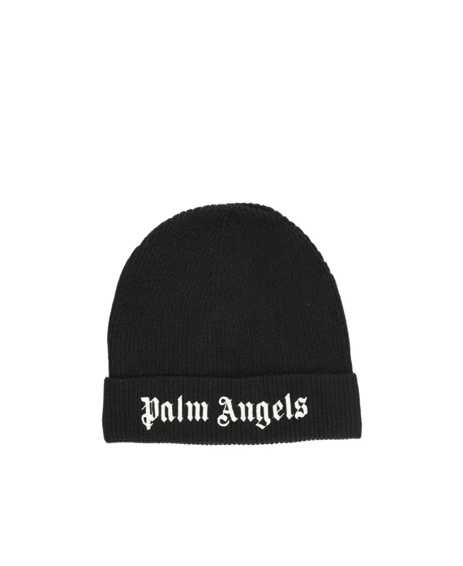 Palm Angels Kids Logo-Embroidered Turn-Up Hem Knitted Beanie