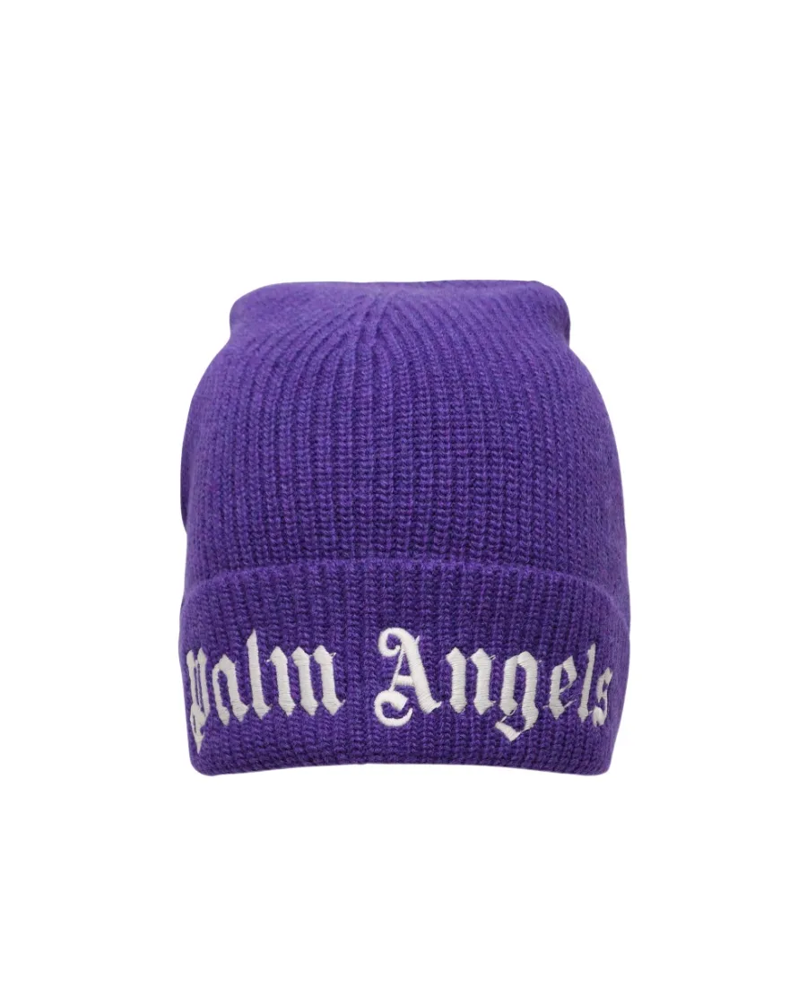 Palm Angels Kids Logo-Embroidered Turn-Up Hem Knitted Beanie