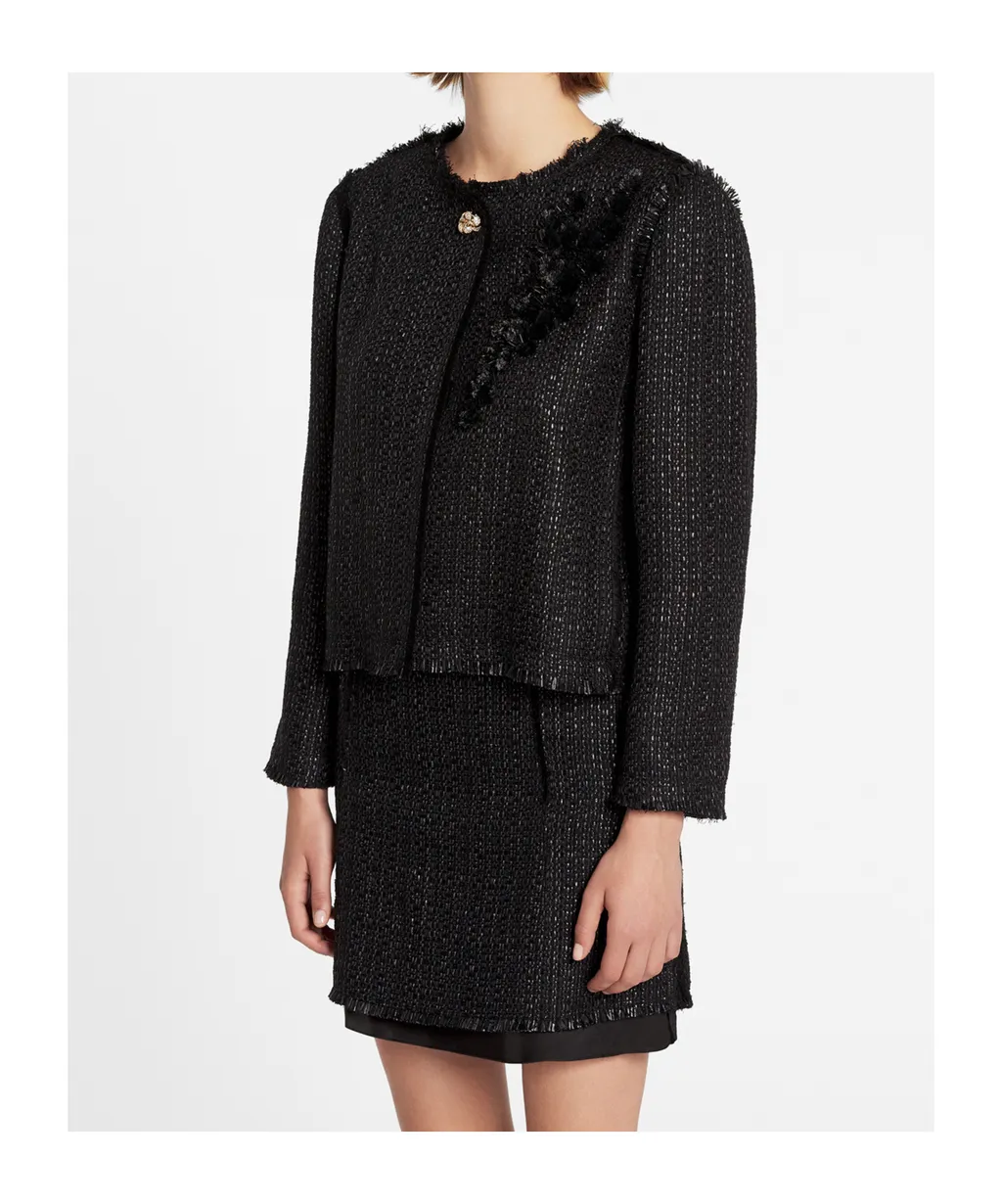 Appliqué-Detail Fringed Tweed Jacket