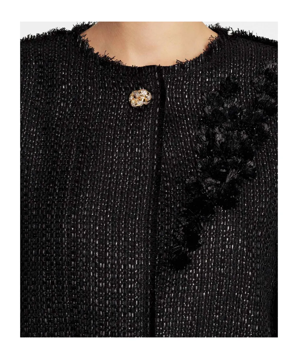 Appliqué-Detail Fringed Tweed Jacket