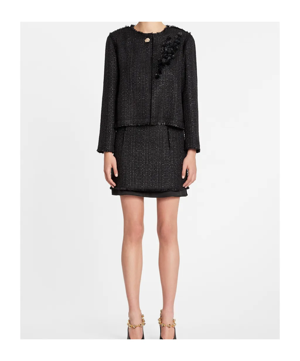 Appliqué-Detail Fringed Tweed Jacket