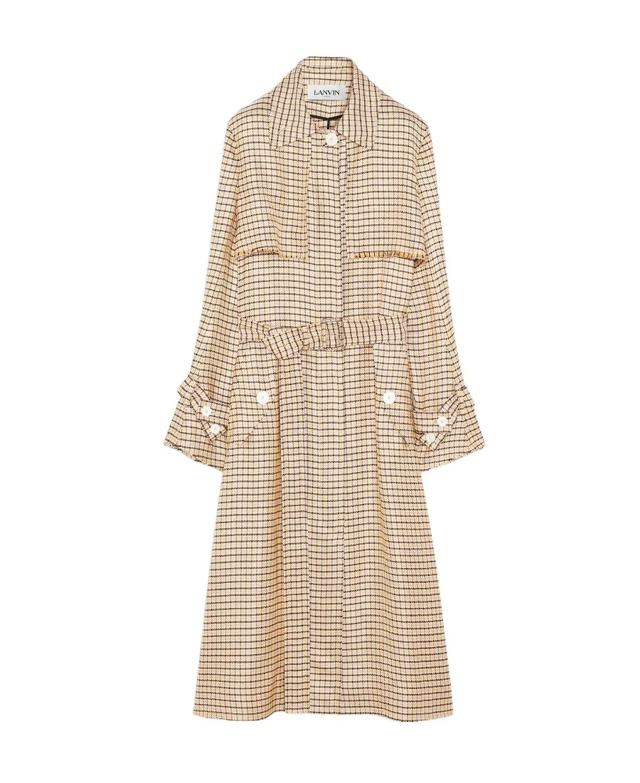 Lanvin Checkered Belted Trench Coat