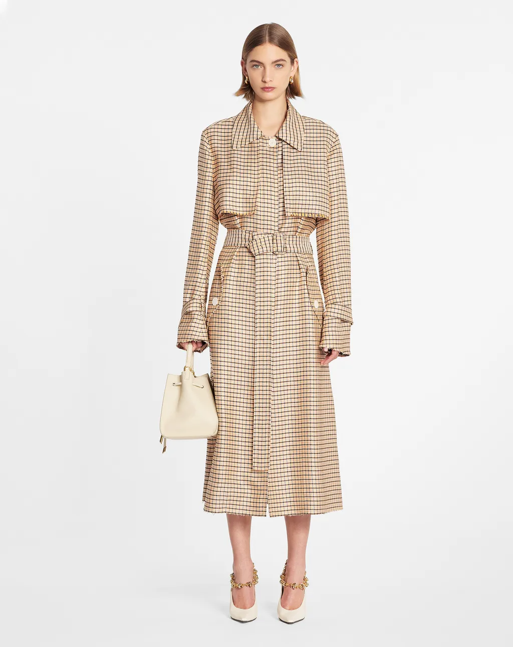 Lanvin Checkered Belted Trench Coat