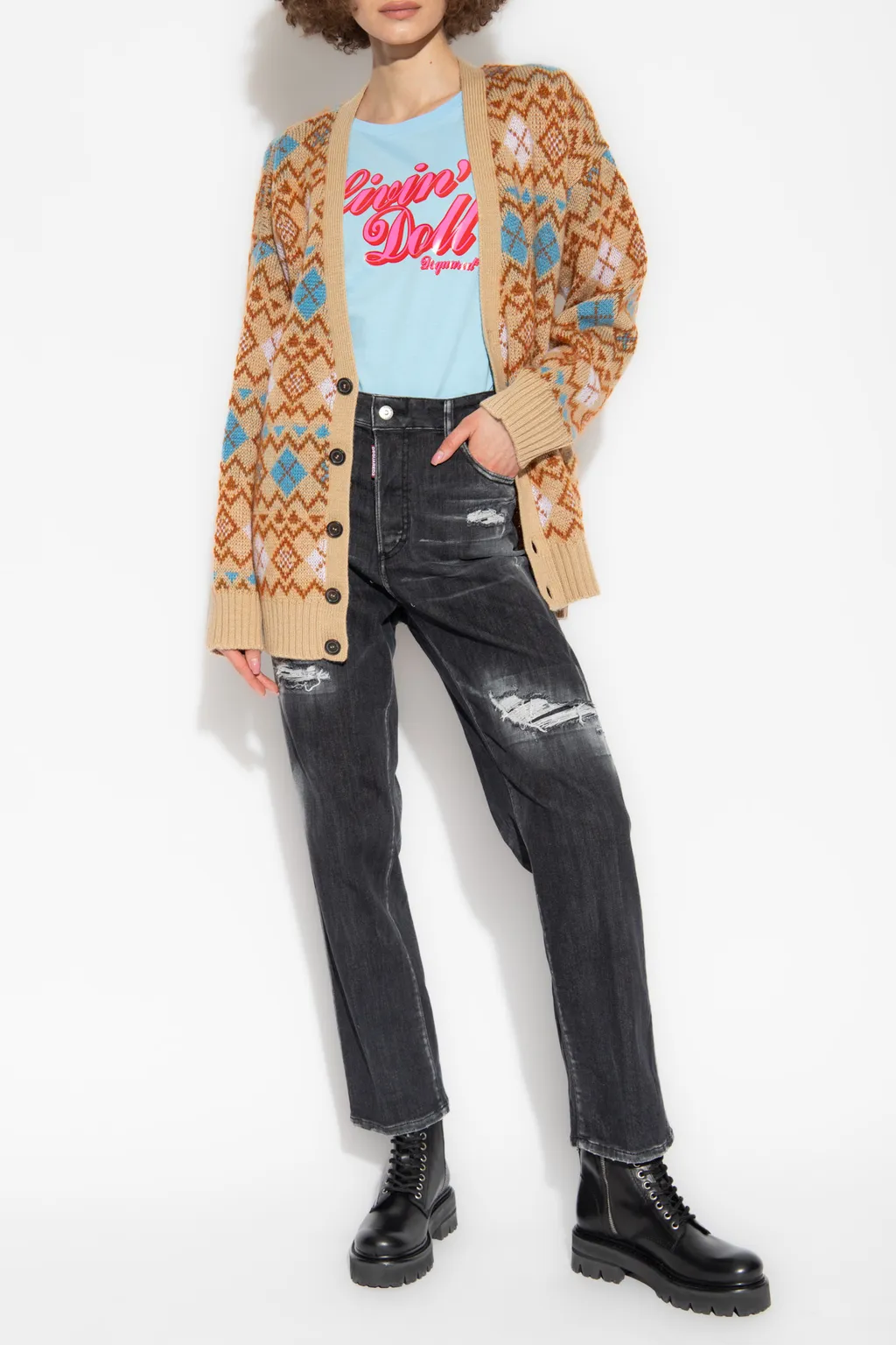 Dsquared2 Heart Vintage Shetland Knitted Cardigan