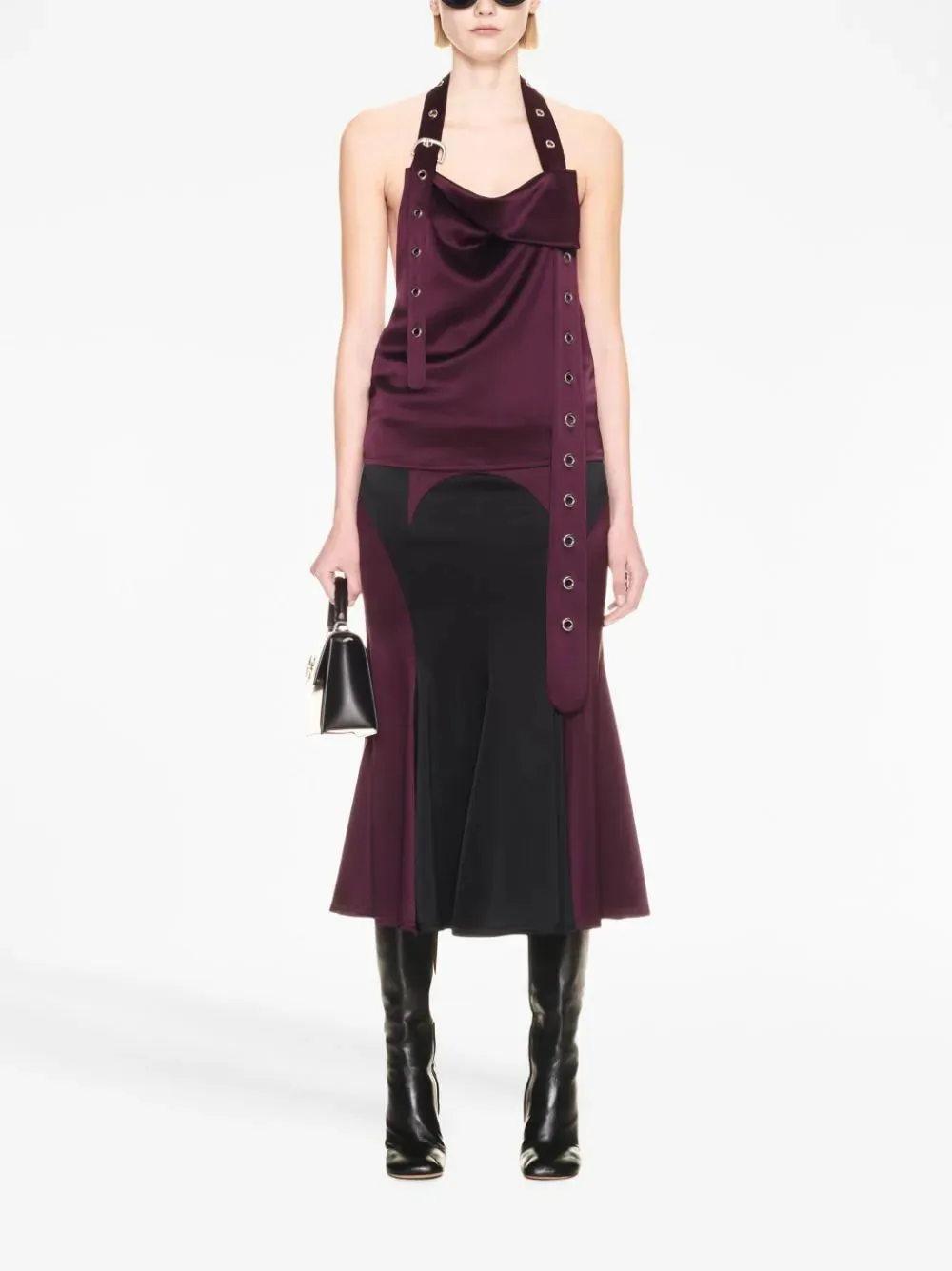 Pleated Satin Midi Skirt