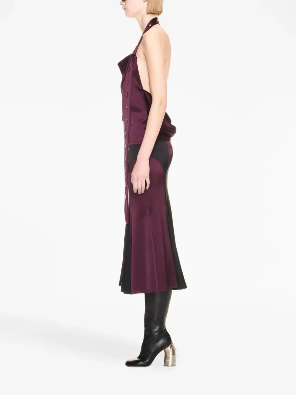 Pleated Satin Midi Skirt