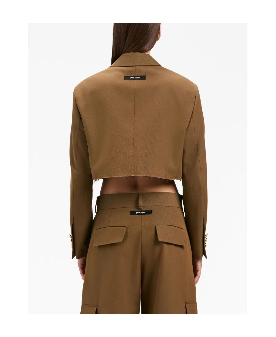 Palm Angels Raw-Cut Hem Cropped Jacket