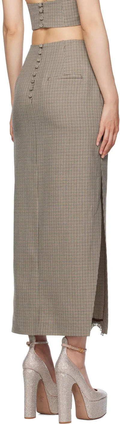 Crystal-Embellished Houndstooth Midi Skirt