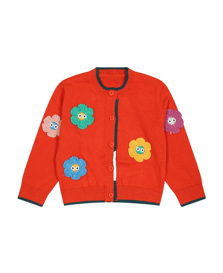 Stella Mccartney Kids Floral-Appliqué Buttoned Knitted Cardigan