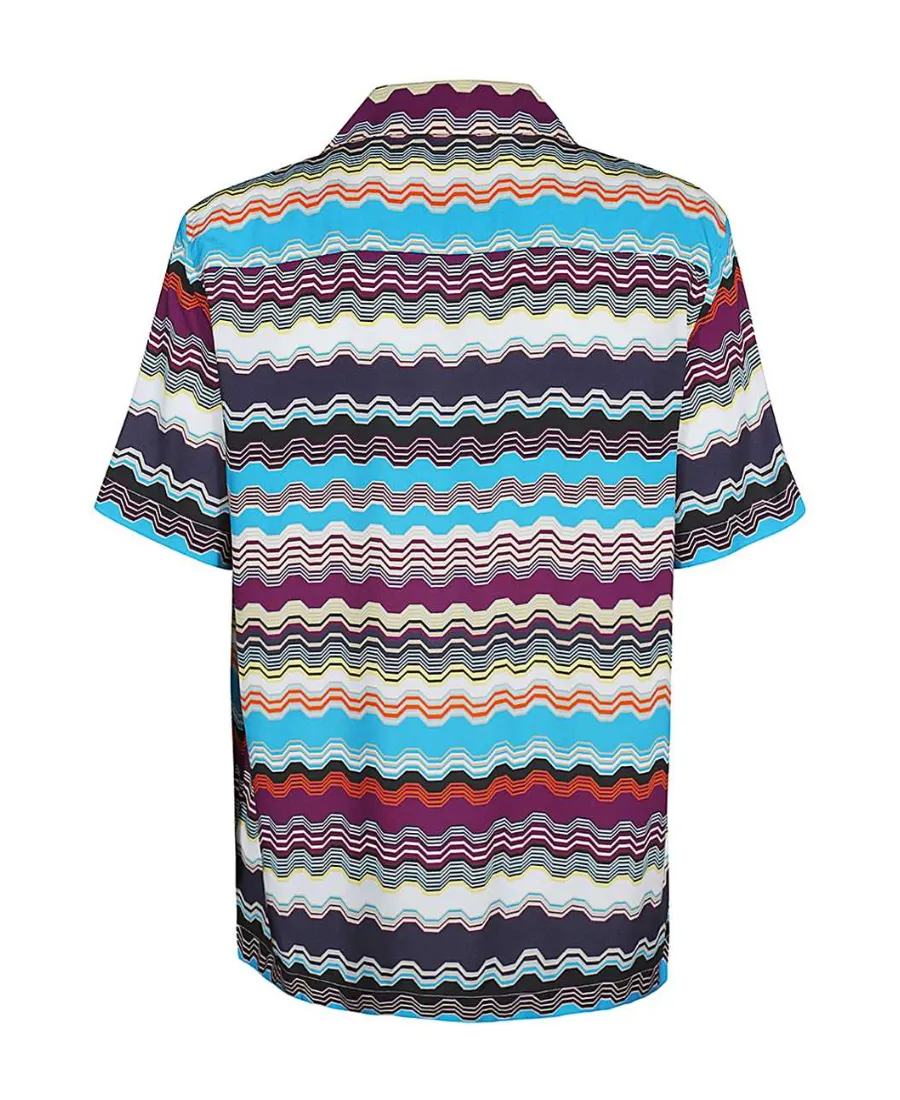 Zigzag-Woven Camp-Collar Shirt