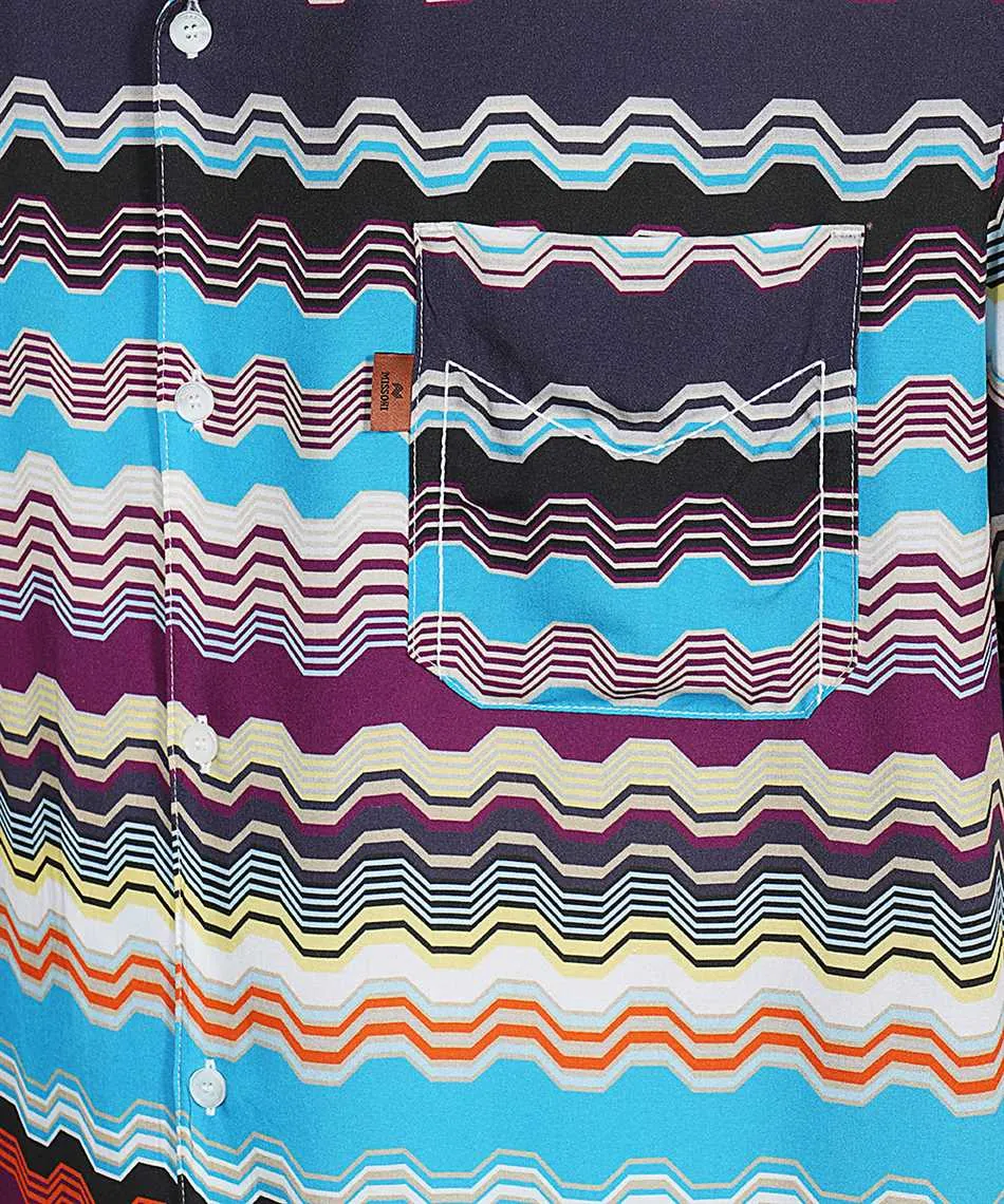 Zigzag-Woven Camp-Collar Shirt
