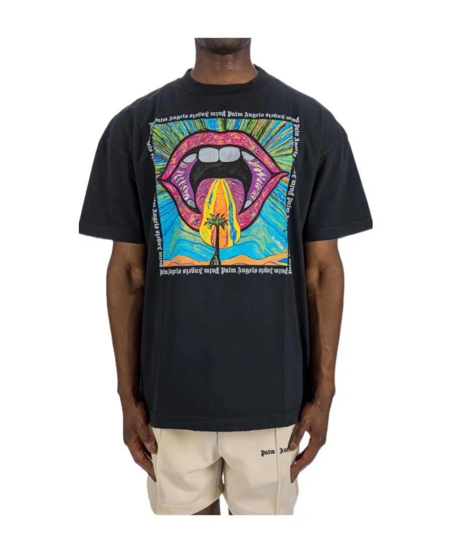 Palm Angels Crazy Mouth Straight Hem T-Shirt