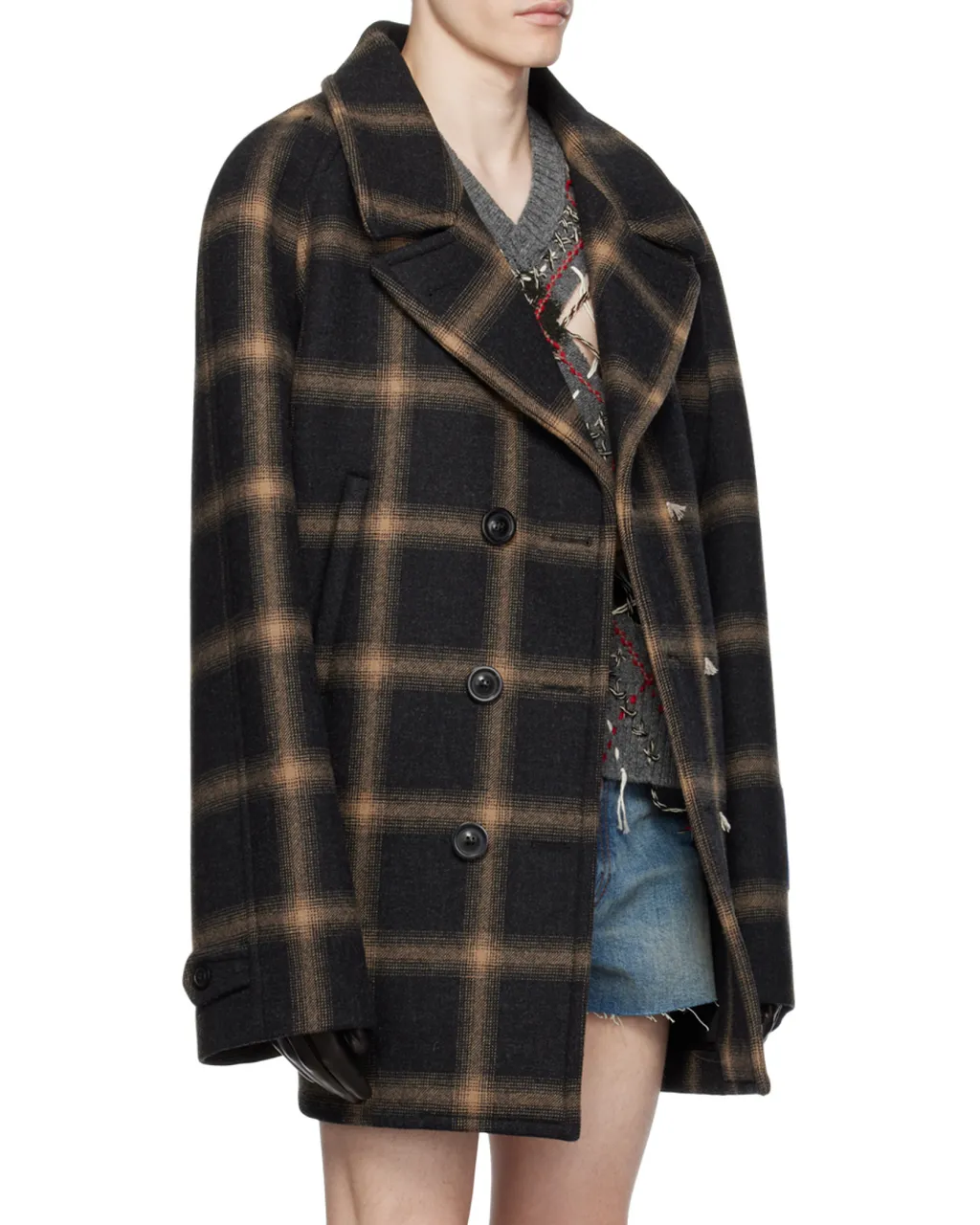 Maison Margiela Double-Breasted Pendleton Peacoat