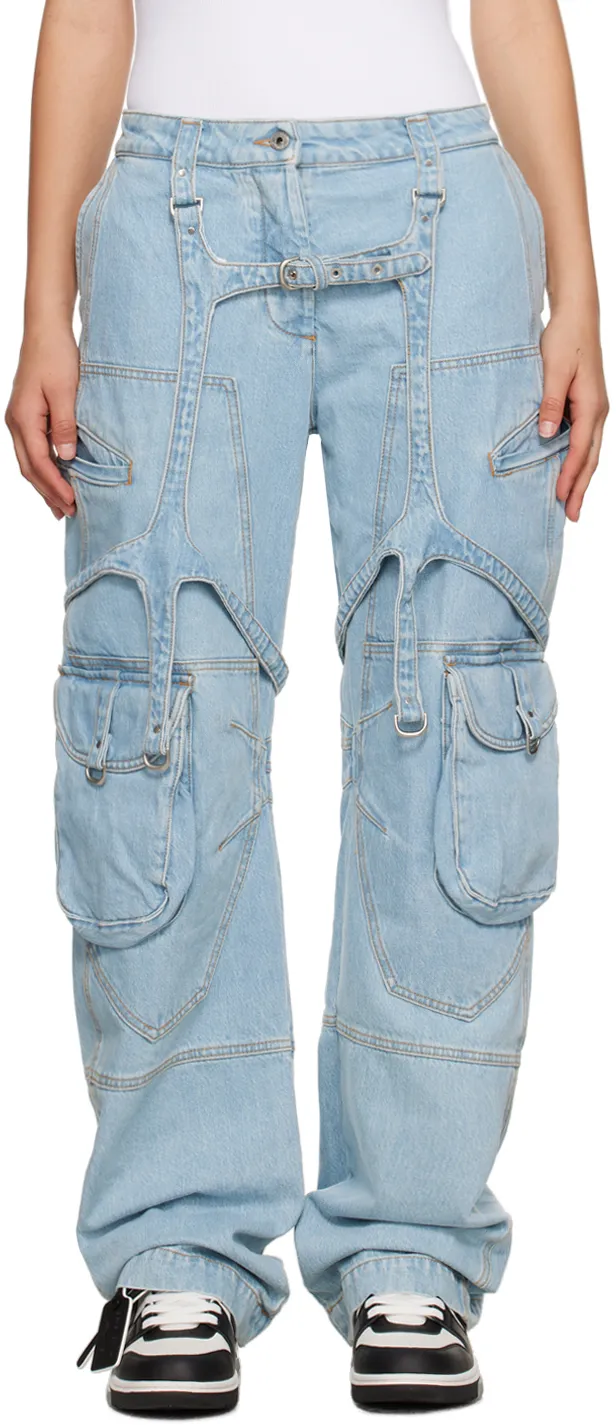 Off-White Bleach Cargo Strap Detailed Jeans