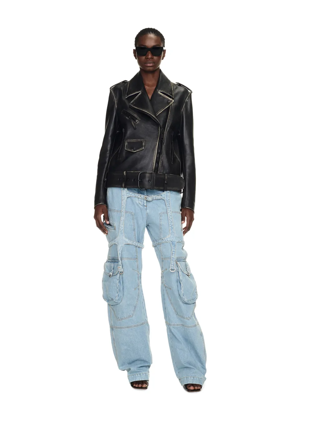 Off-White Bleach Cargo Strap Detailed Jeans
