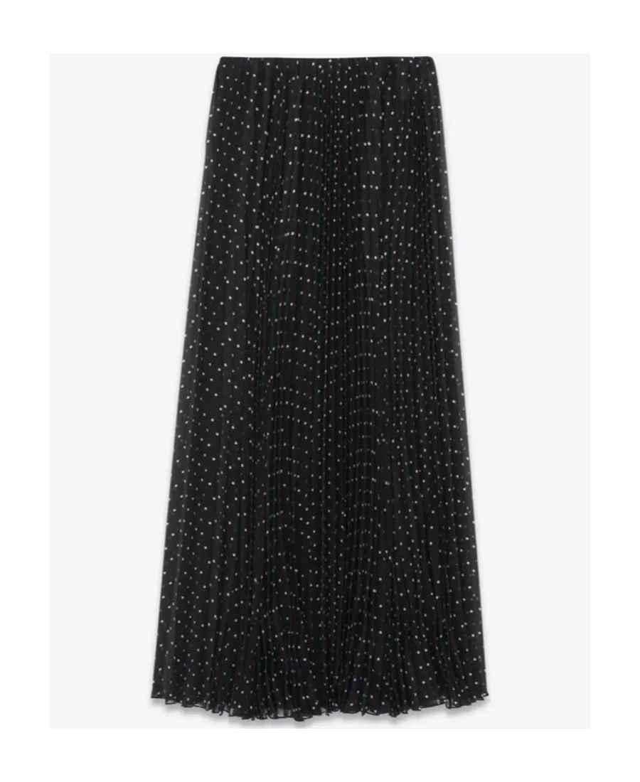 Saint Laurent Polka Dot Printed Pleated Skirt