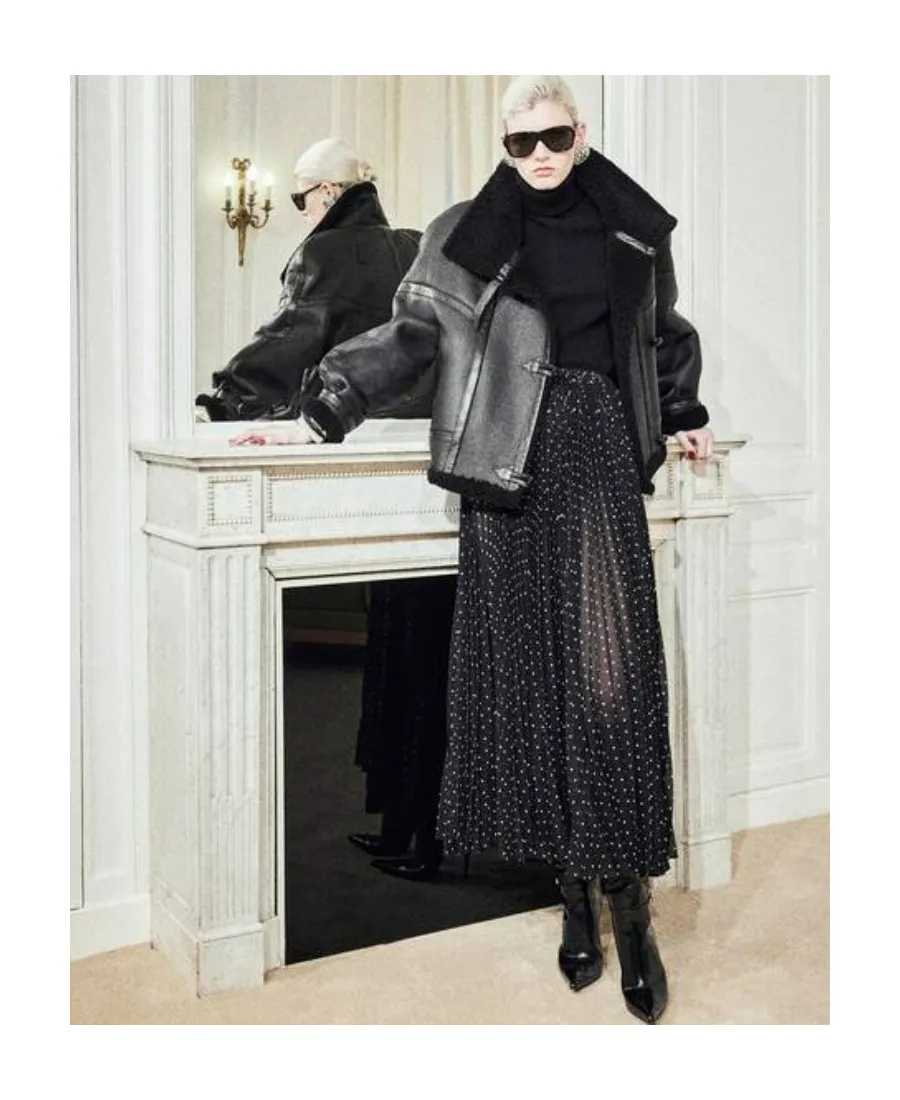 Saint Laurent Polka Dot Printed Pleated Skirt