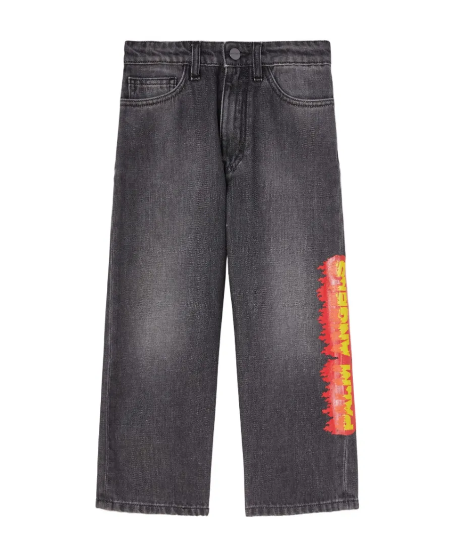 Palm Angels Kids Logo-Patch Straight Leg Jeans