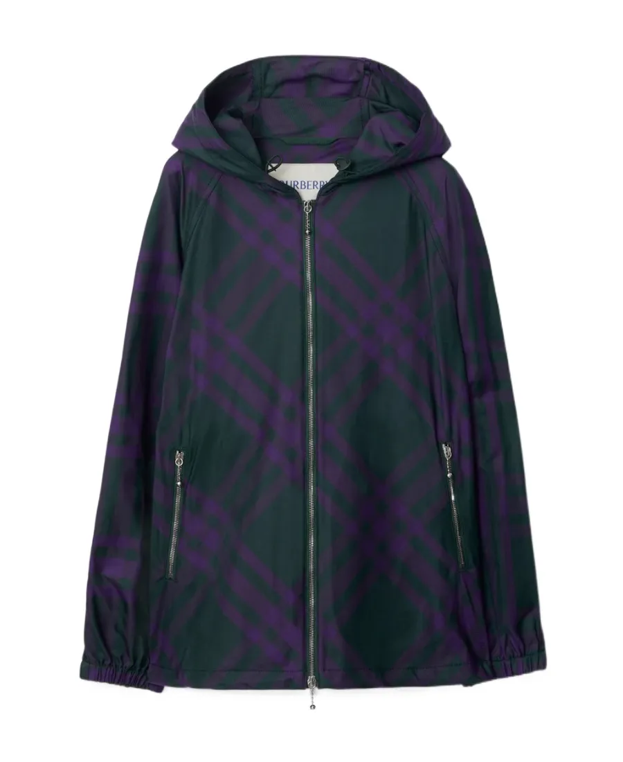 Burberry Check-Pattern Zipped Hooded Jacket