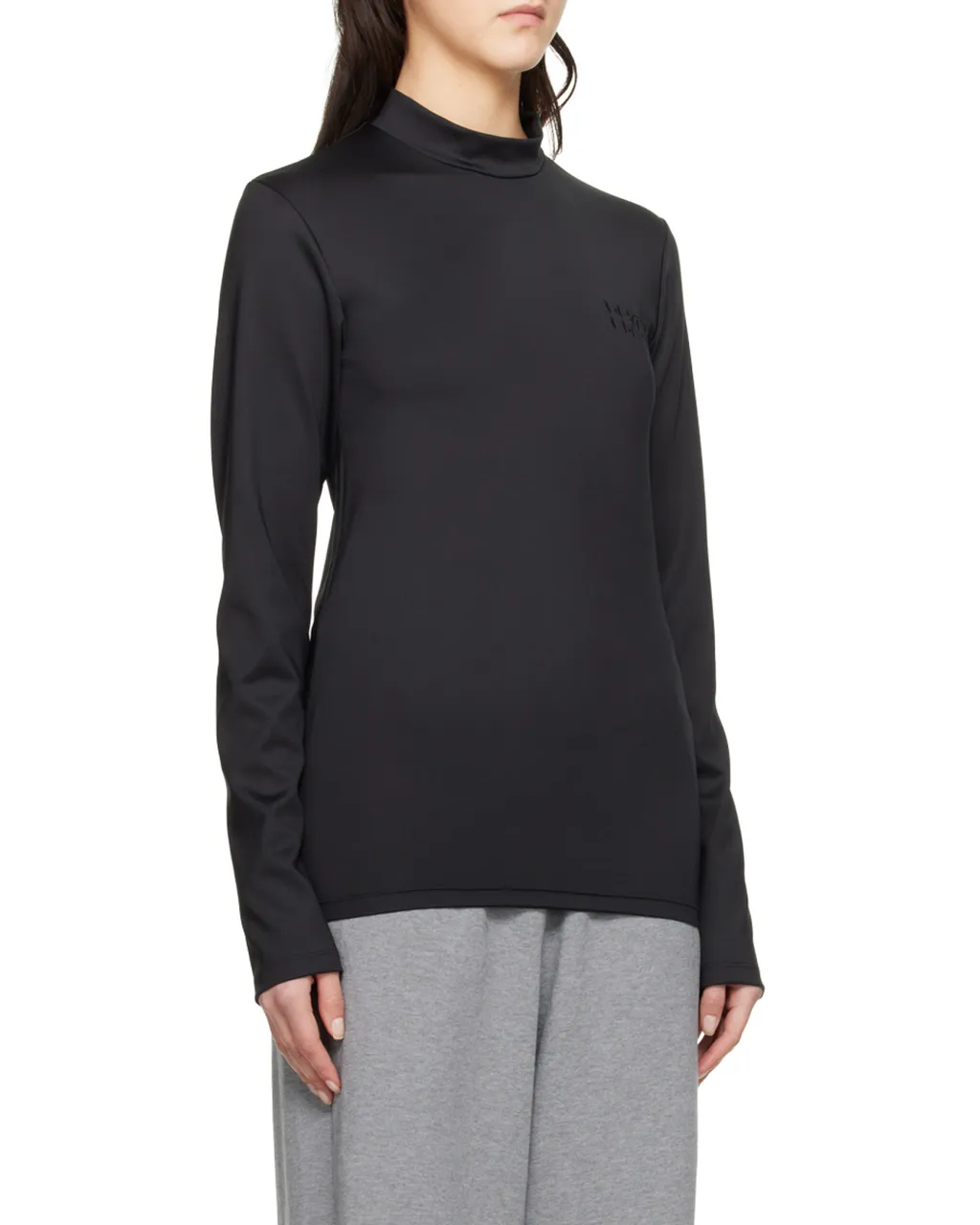 Embroidered Mock-Neck T-Shirt
