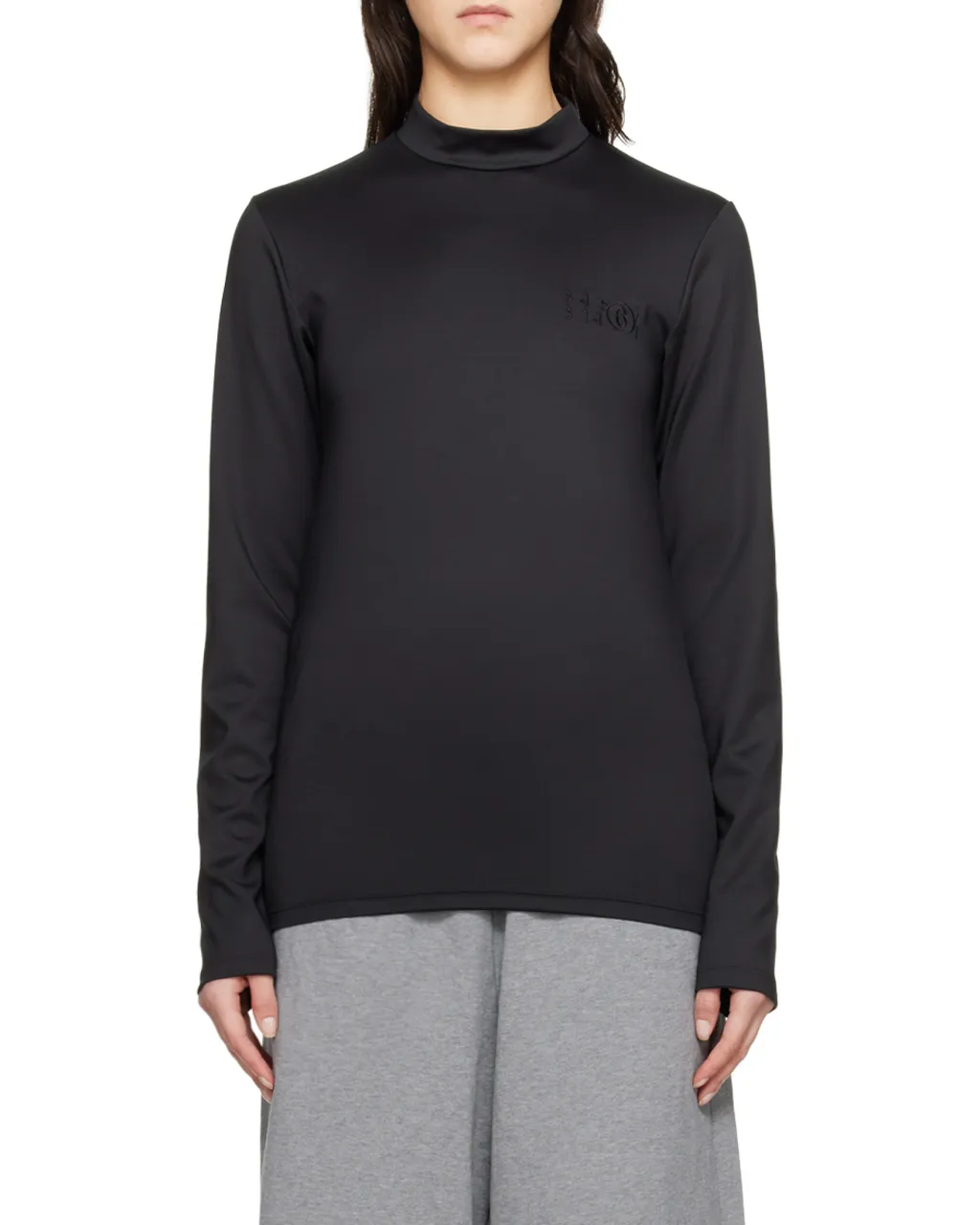 Embroidered Mock-Neck T-Shirt
