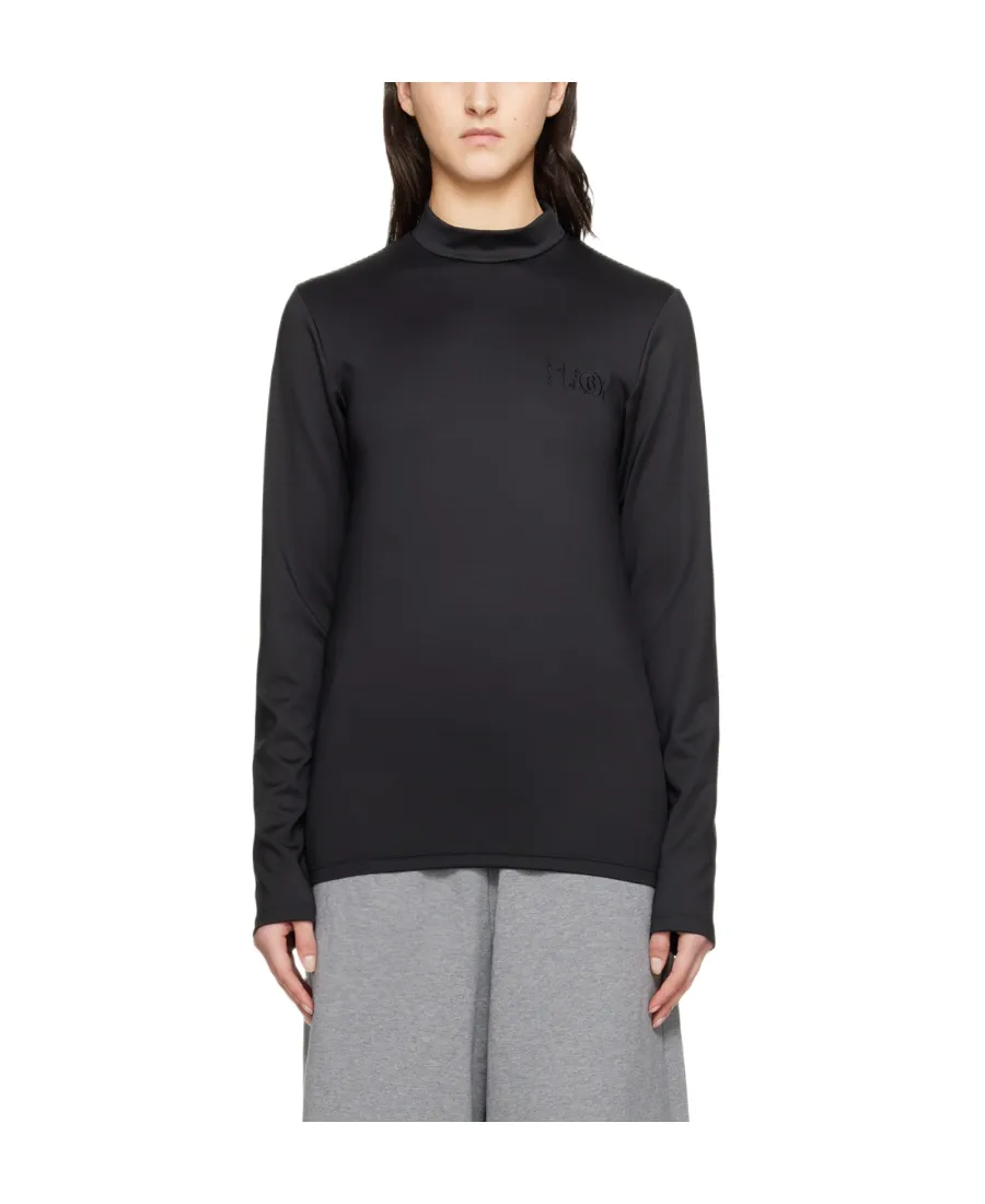 Embroidered Mock-Neck T-Shirt