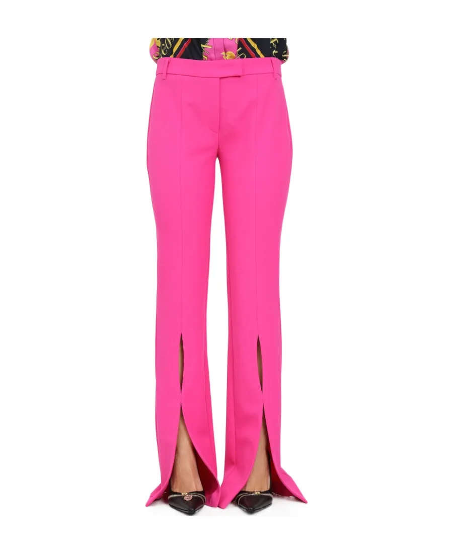 Versace Jeans Couture Logo-Lettering Front-Slits Flared Trousers