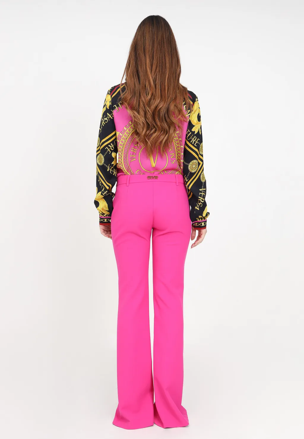 Versace Jeans Couture Logo-Lettering Front-Slits Flared Trousers