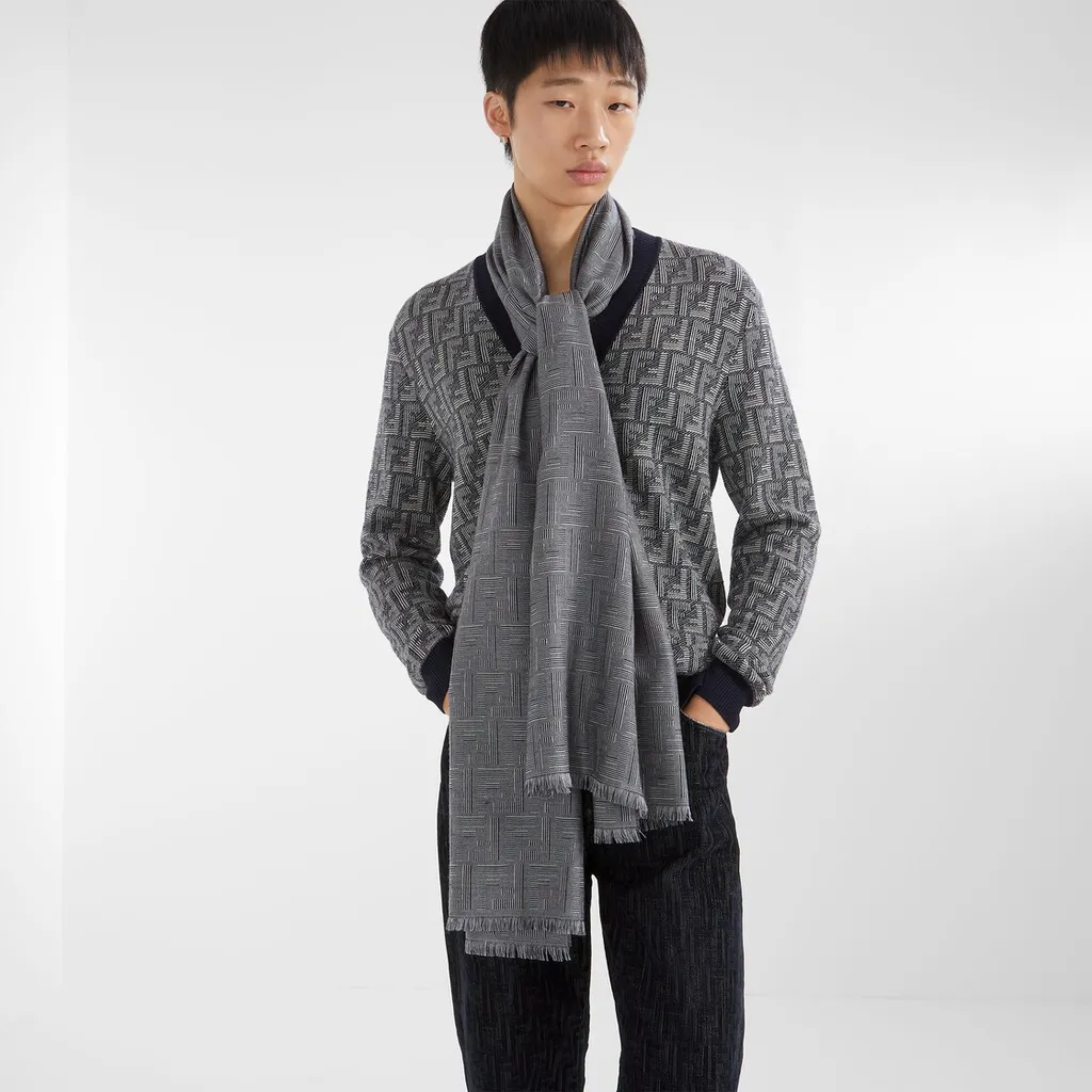Fendi Monogrammed Fringed Edge Scarf