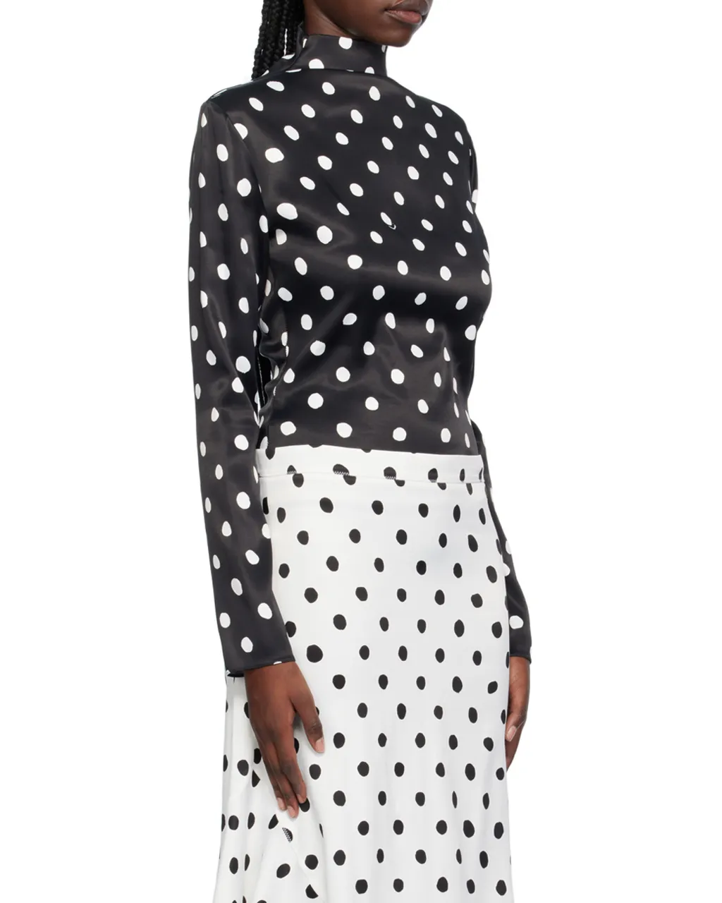 Polka-Dot Print Satin Blouse