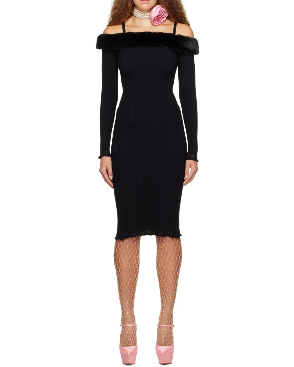 Off-Shoulder Ribbed Midi Dress