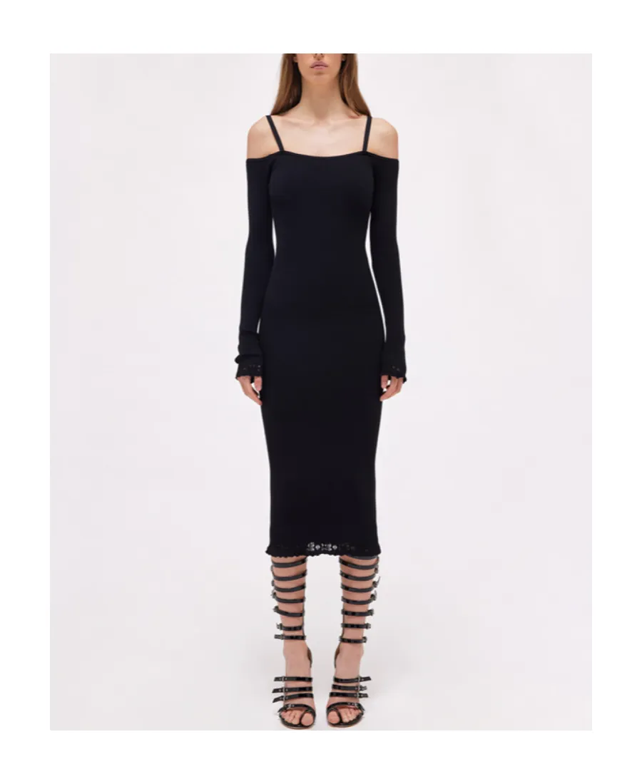 Off-Shoulder Ribbed Midi Dress