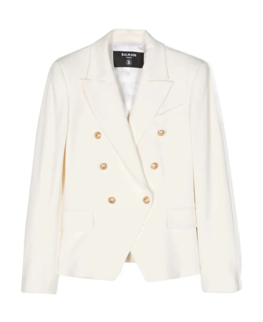 Embossed-Button Double-Breasted Blazer
