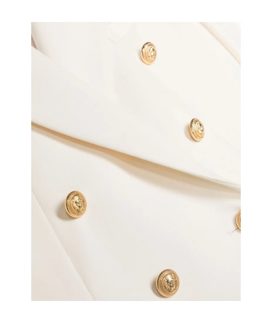 Embossed-Button Double-Breasted Blazer