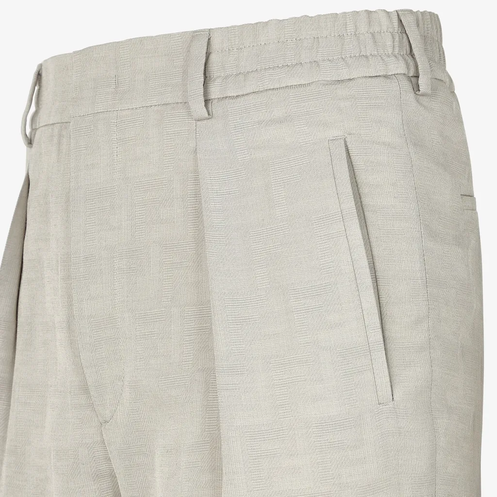 Beige Jacquard Fabric Trousers