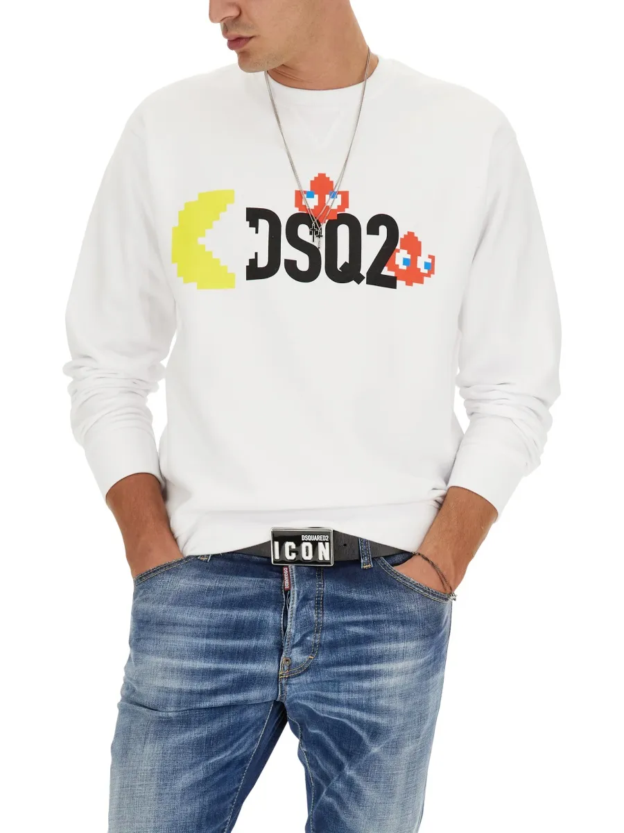Dsquared2 Pac-Man Logo Printed Crewneck Sweatshirt