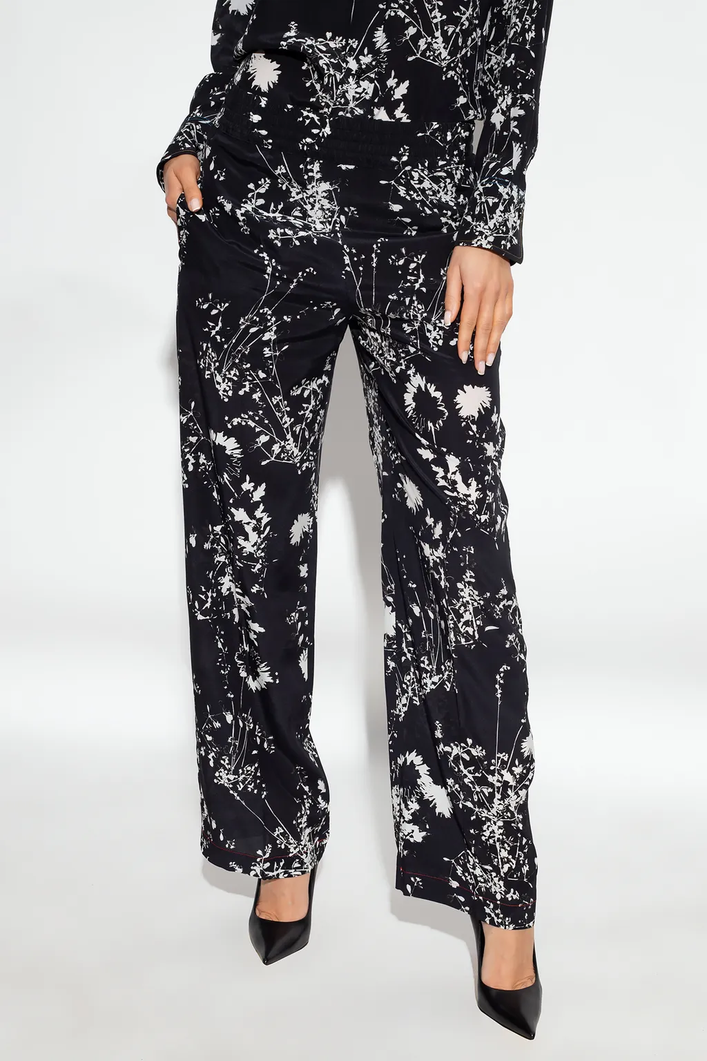 Floral-Print Silk Trousers