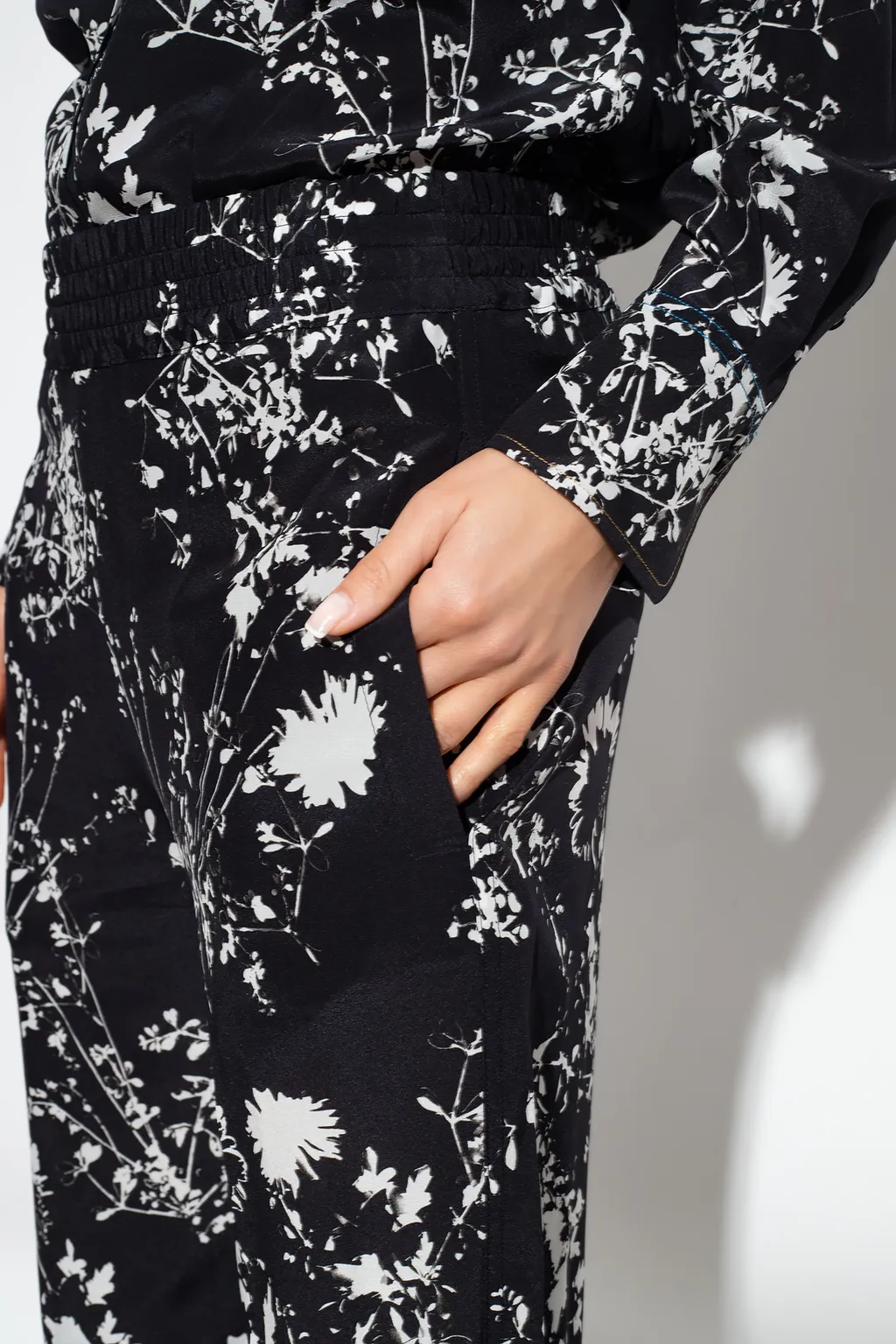 Floral-Print Silk Trousers