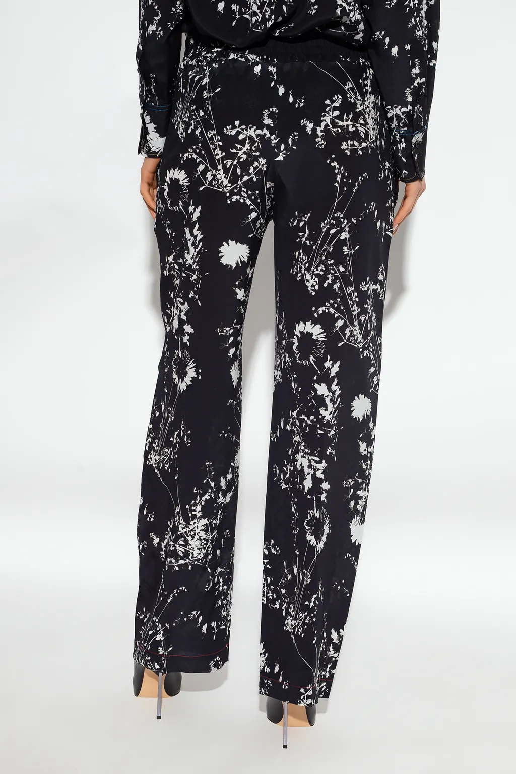 Floral-Print Silk Trousers