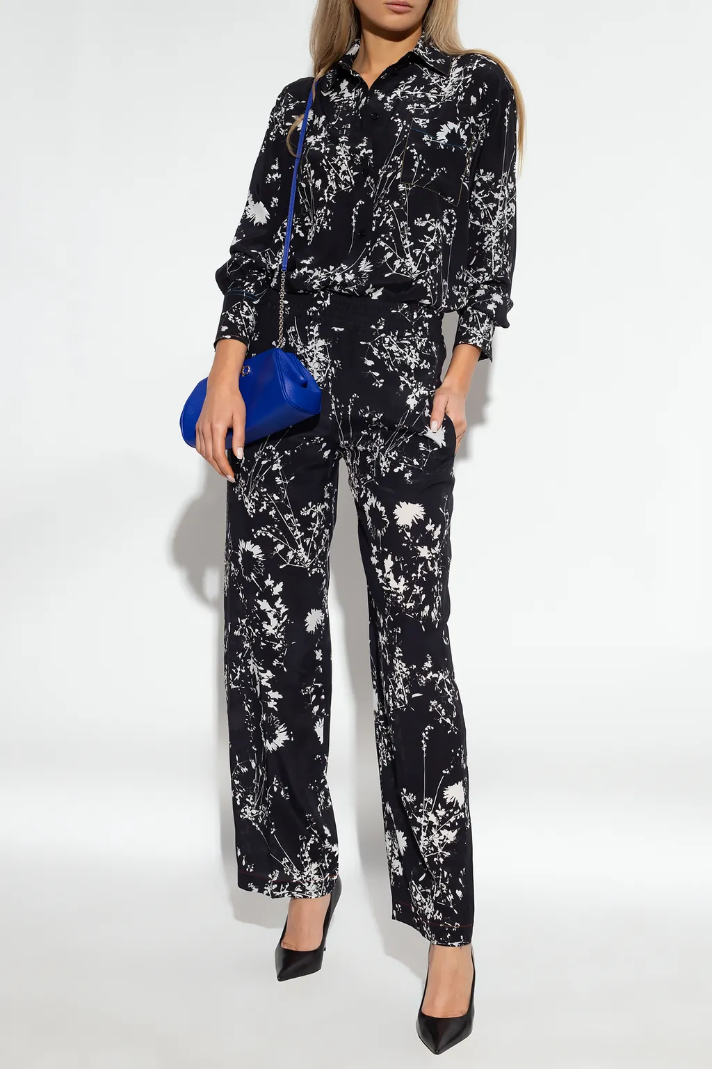 Floral-Print Silk Trousers