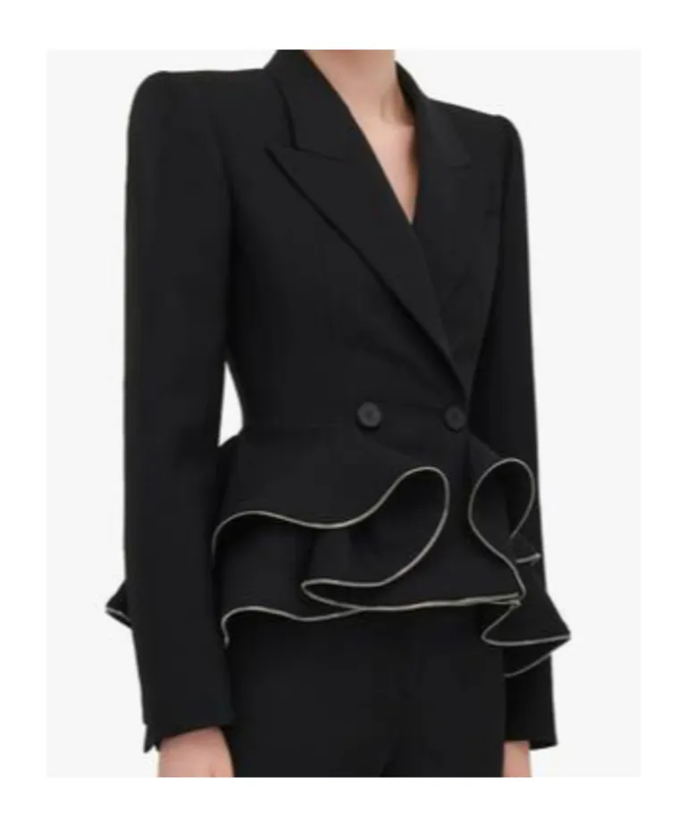 Zipped Peplum Double-Breasted Blazer