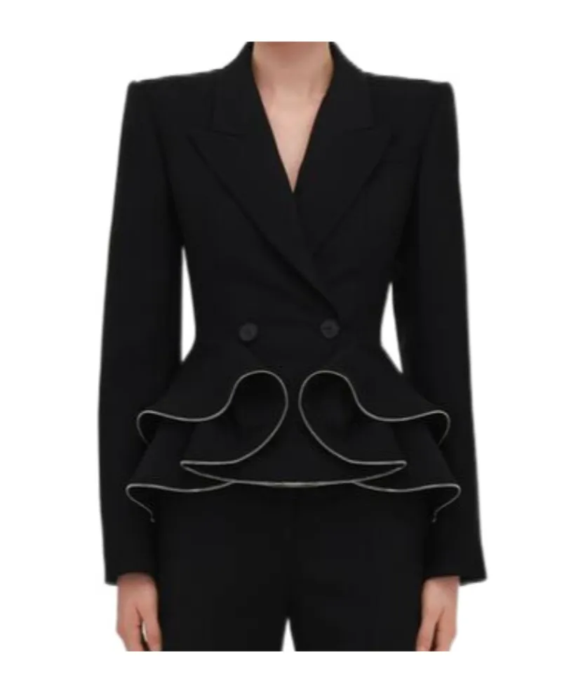 Zipped Peplum Double-Breasted Blazer