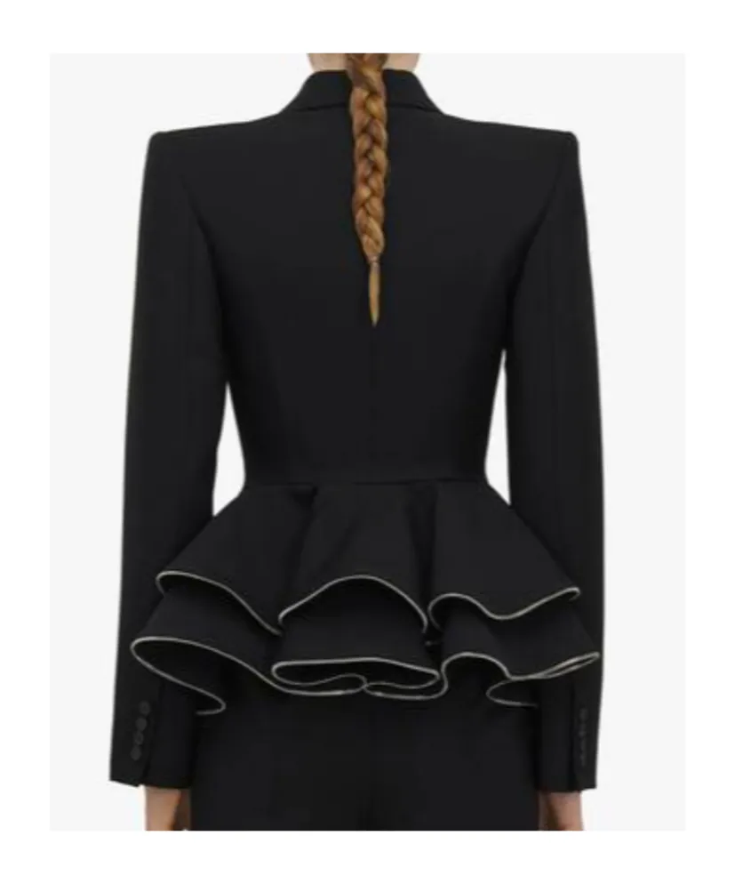 Zipped Peplum Double-Breasted Blazer