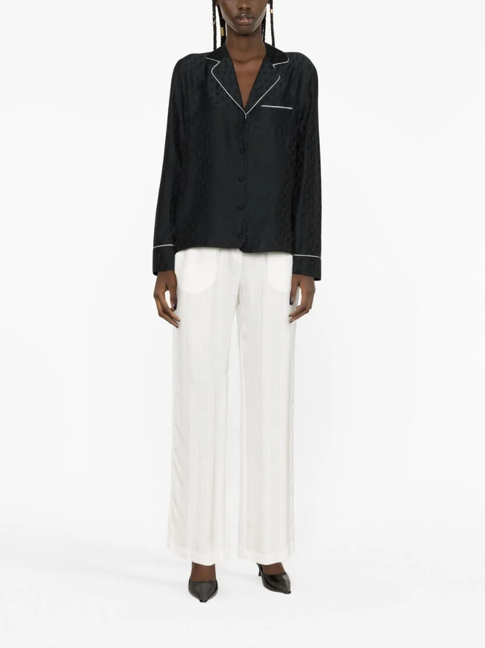 Off-White Buttoned Long-Sleeved Pyjama Shirt