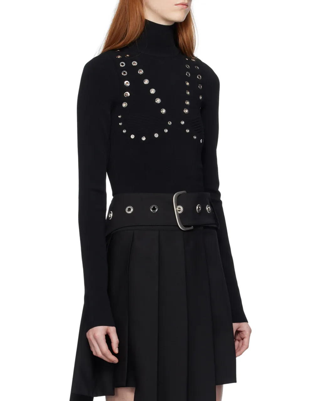 Off-White Embellished High Neck Long-Sleeved Jumper