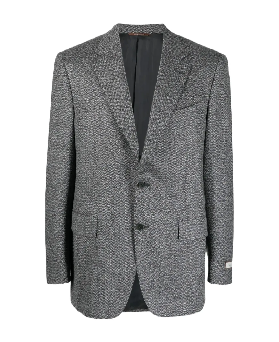 Single-Breasted Herringbone-Pattern Blazer
