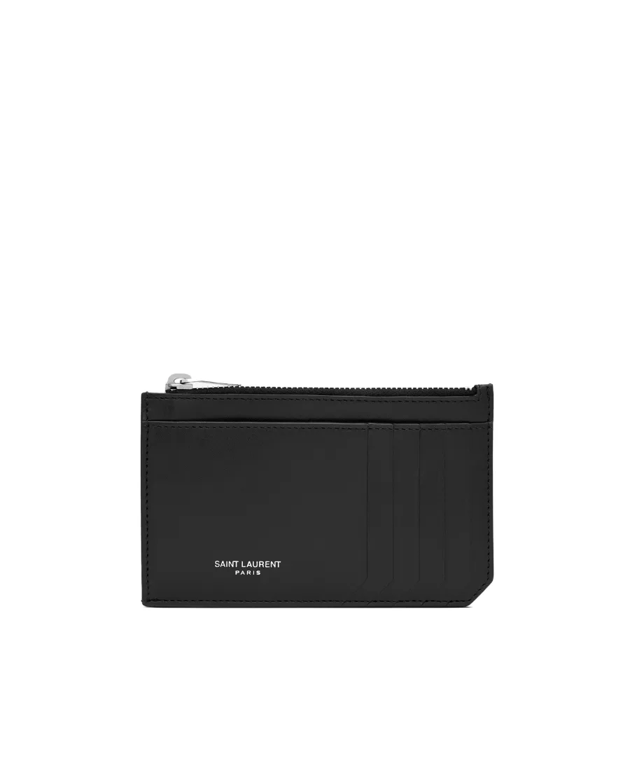 Saint Laurent Paris Fragments Large Zip Card Case In Smooth Leather