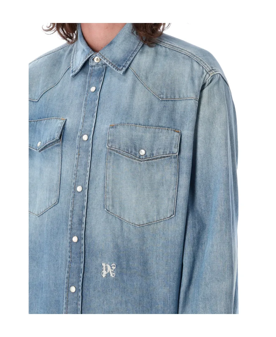 Palm Angels Pa Monogram Denim Shirt