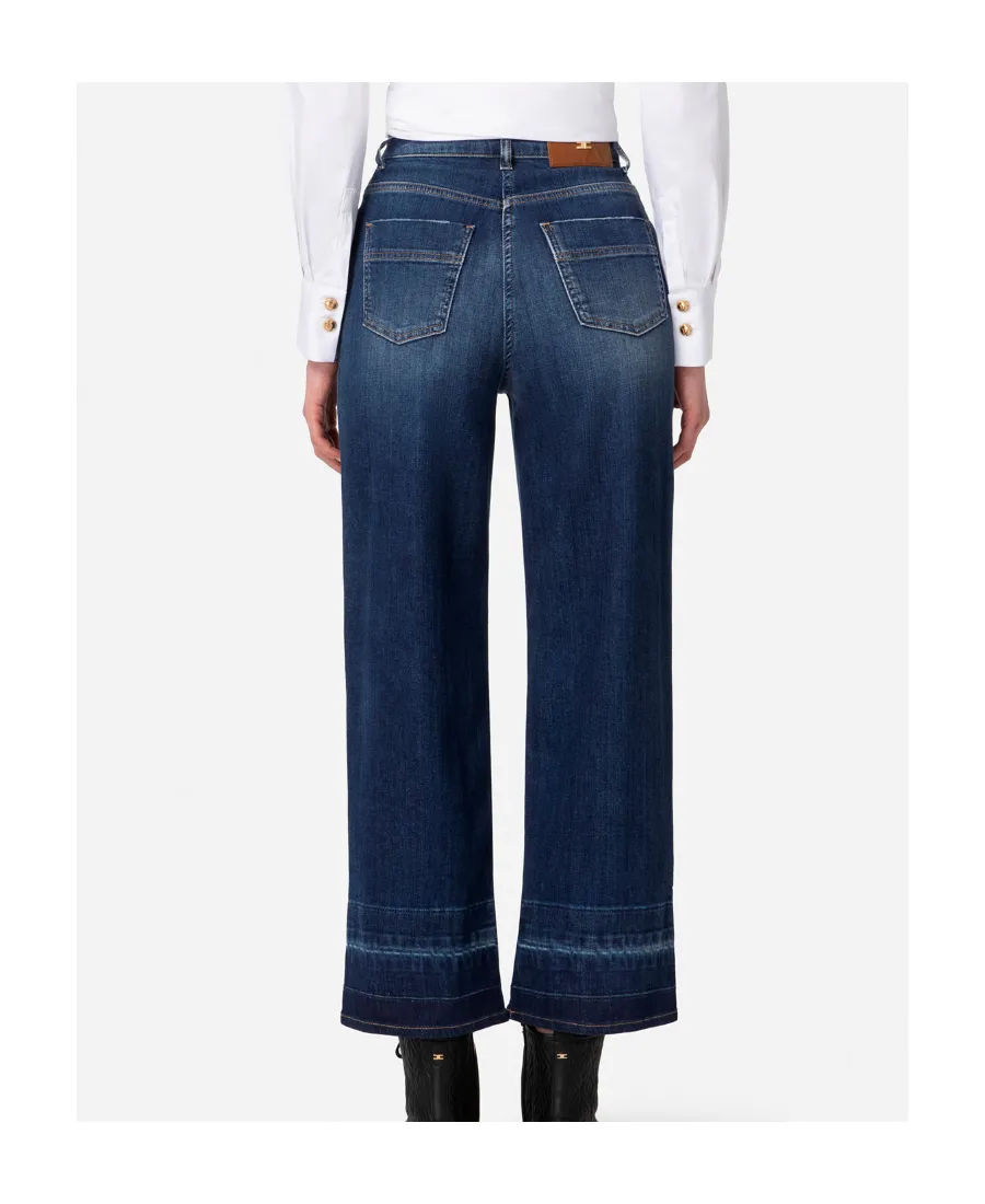 Elisabetta Franchi Logo Patch Wide Leg Jeans